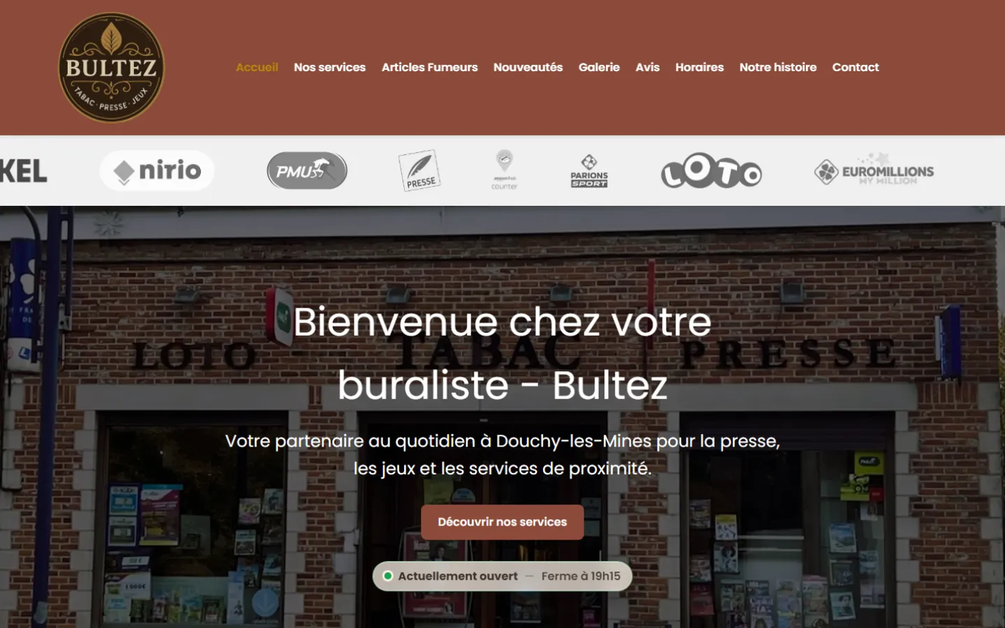 Page d'accueil du site du tabac-presse Bultez
