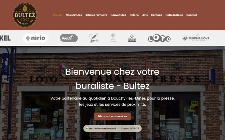 Page d'accueil du site du tabac-presse Bultez