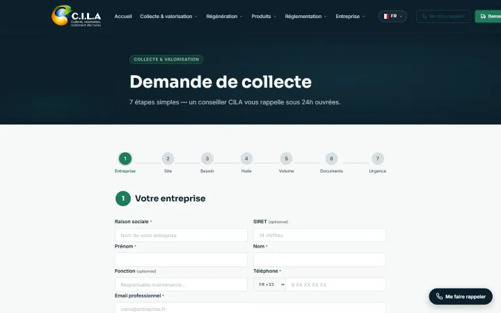 Formulaire de demande de collecte en sept étapes
