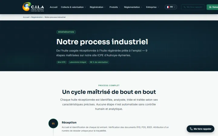 Page présentant le process industriel de CILA