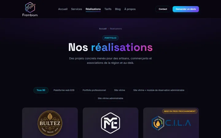 Page des réalisations de Frambiom