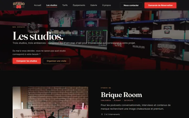 Page « Les studios » du site Studio 36